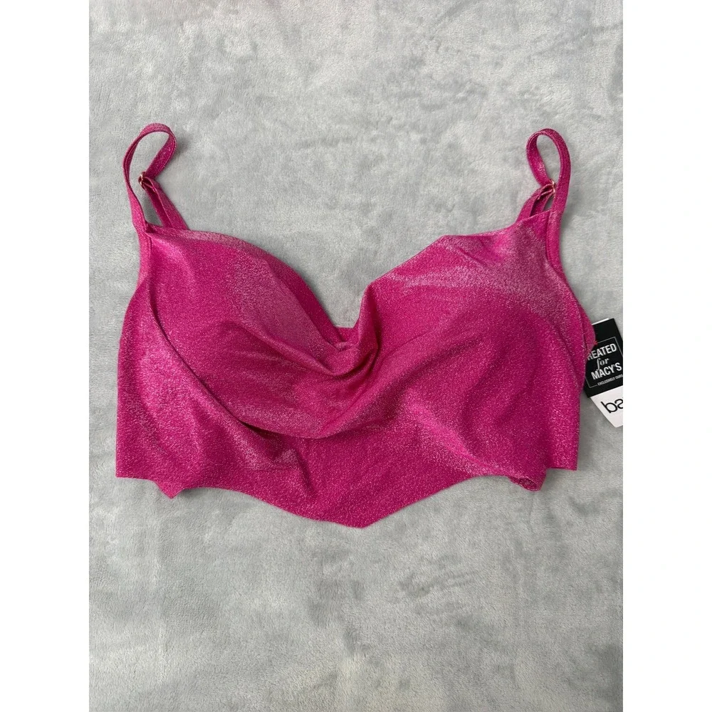 NWT BAR III Women's Cowl-neck Shimmer Bikini Top Pink Handkerchief Large $48